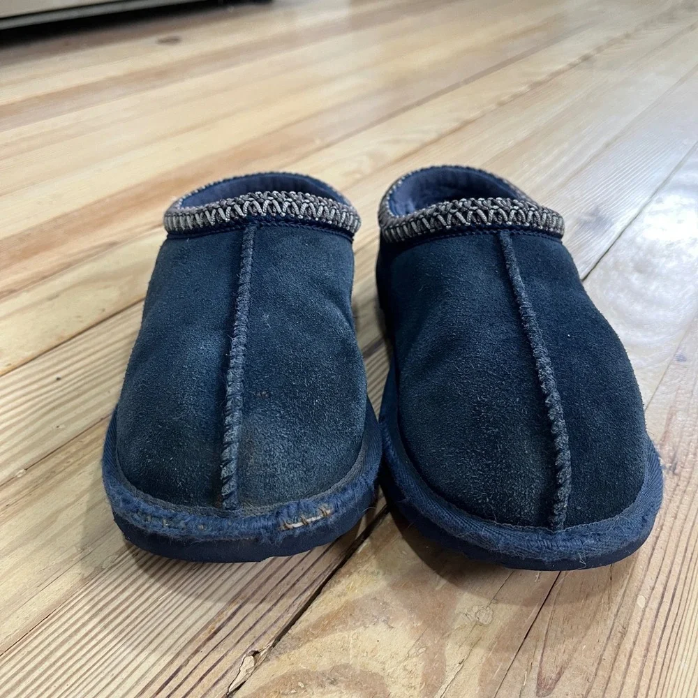 UGG Tasman Navy Blue Suede Shearling Slippers Kids Size 3 1019066K casual slipon